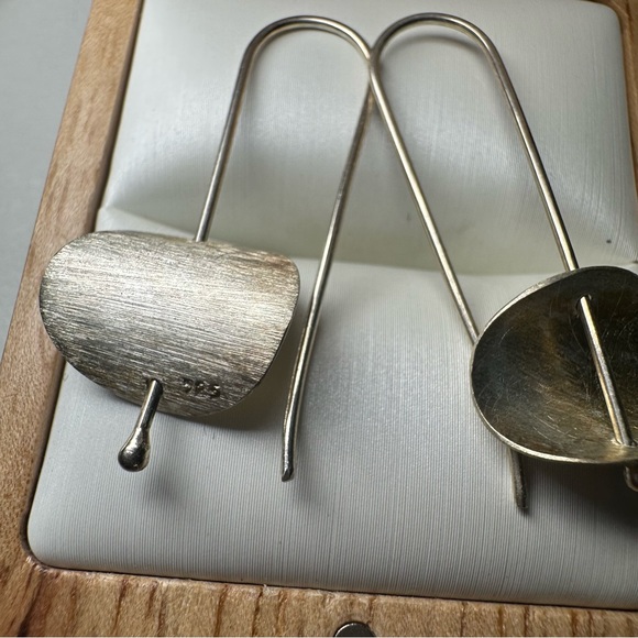 Modern Silver Drop Earrings - Picture 3 of 3